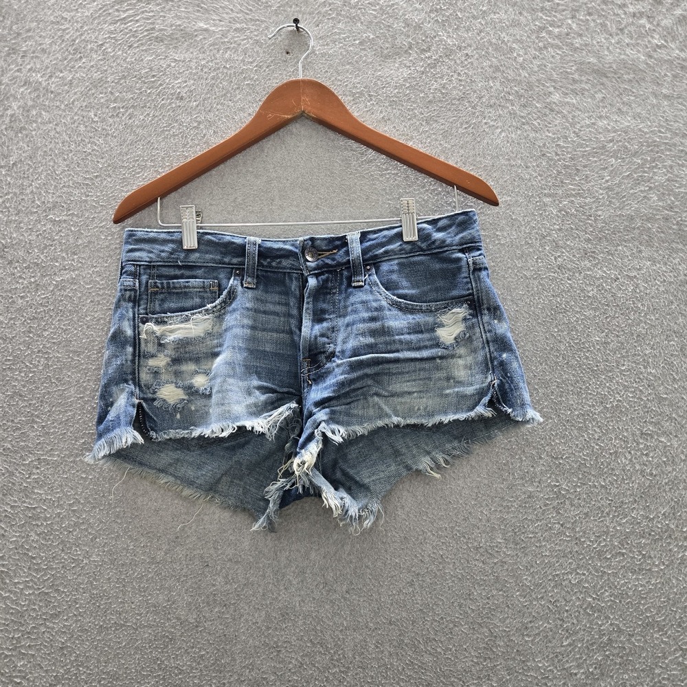 Abercrombie & Fitch Women Shorts 26 Blue Denim Cut Off Button Fly Distressed 3"